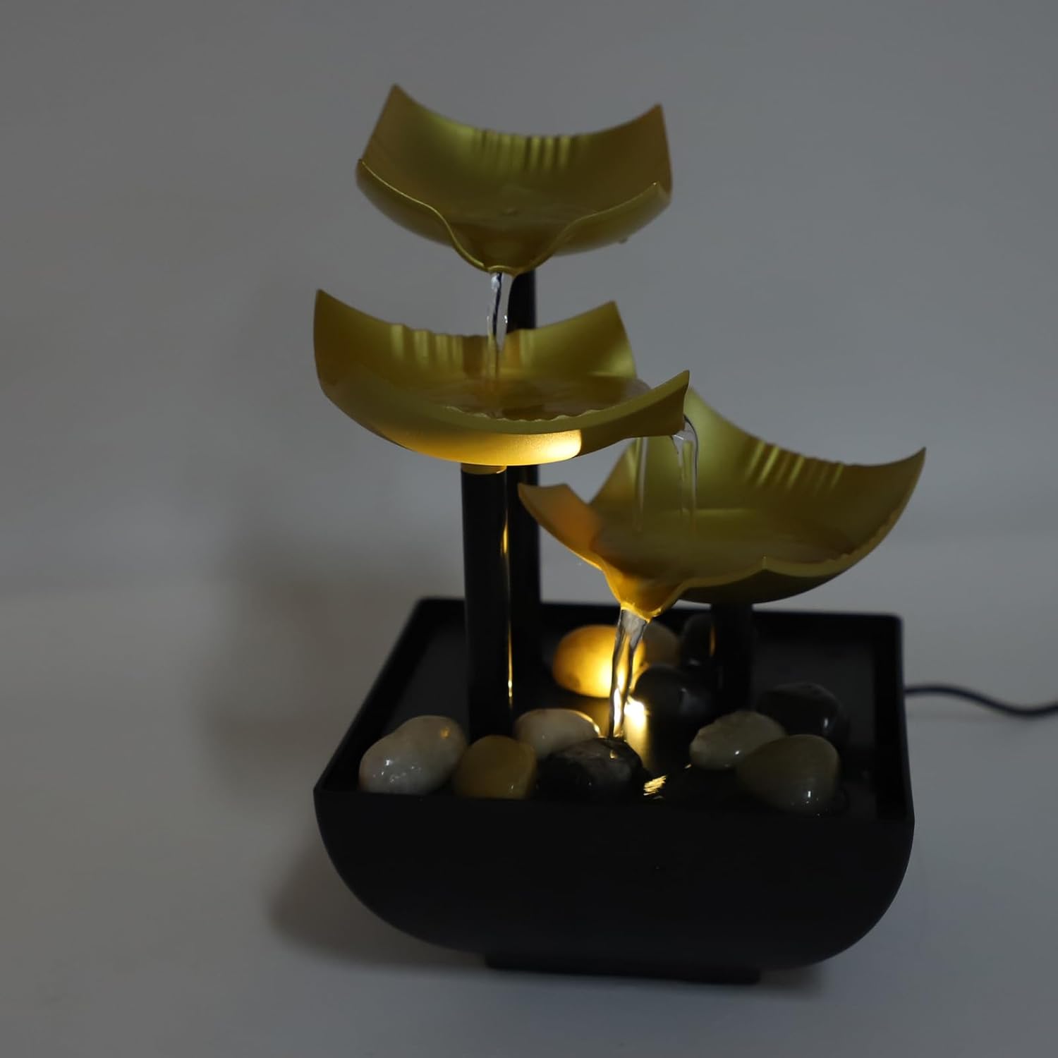 3 Tier Desktop Fountain with LED Light and Stones