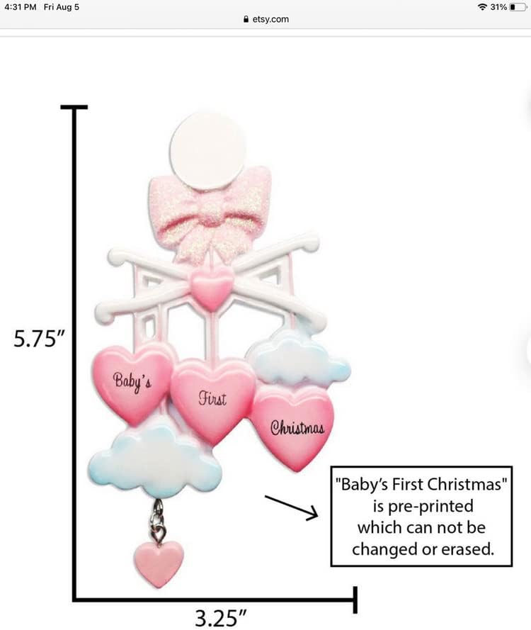 Babys First Christmas Personalized Ornament - Custom Name Year
