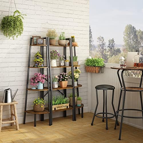 Hoctieon 4-Tier Corner Bookshelf with Rustic Brown Finish