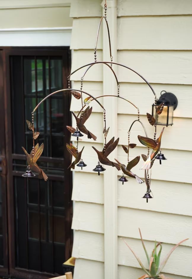 Metal Hummingbird Garden Mobile with Bells - Handcrafted Wind Chime Decor