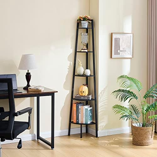 Hoctieon 5-Tier Corner Bookshelf Black Metal Frame