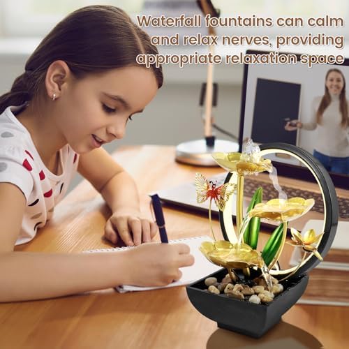 USB Powered Tabletop Fountain with LED Light and Natural Rocks