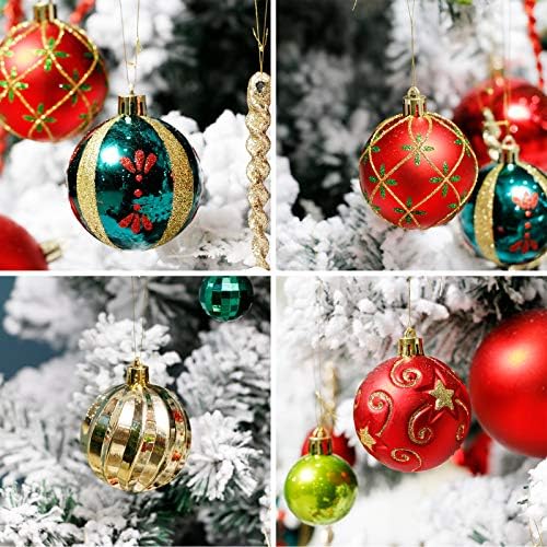 ROSELEAF 30ct Shatterproof Christmas Tree Ornaments Set - Red Green Gold Plastic Hanging Balls