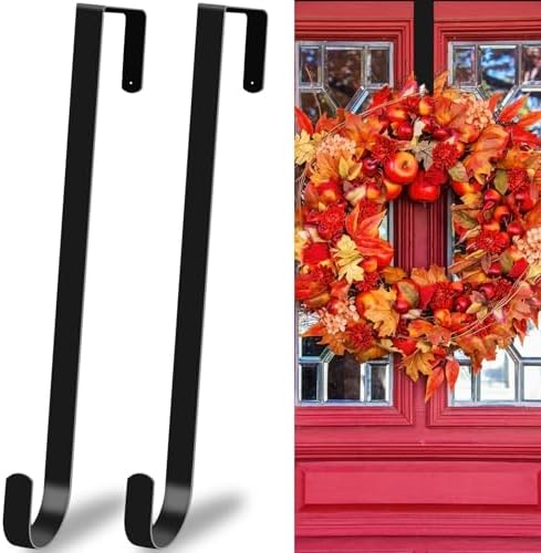 12 Inch Wreath Hangers Black Door Hooks 2 Pack