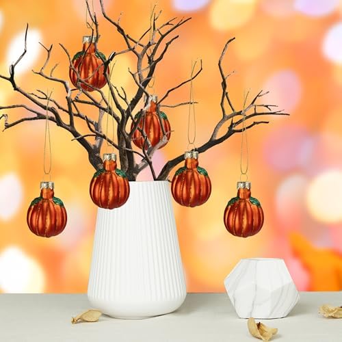 Watayo 6 Pcs Fall Pumpkin Glass Hanging Ornaments