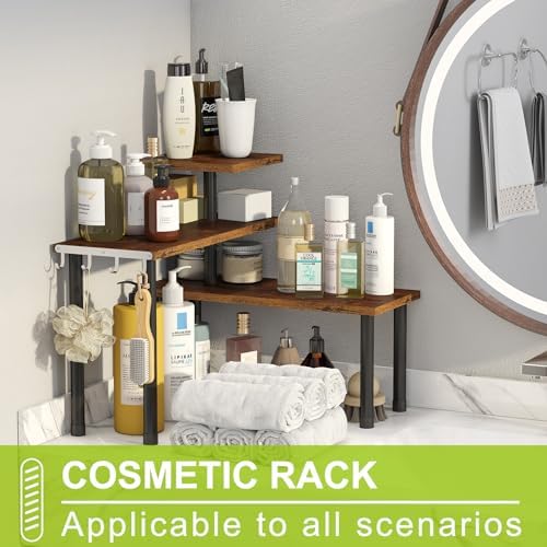 BMOSU Kitchen Corner Shelf with Hooks and Adjustable Spice Rack