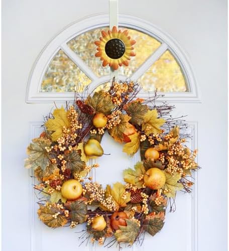 2 Pack Fall Wreath Door Hanger with Pumpkin Sunflower