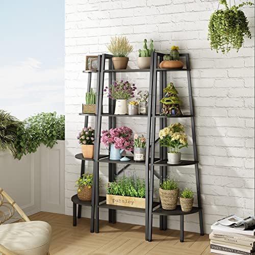 Hoctieon 4-Tier Corner Bookshelf Black Metal Frame
