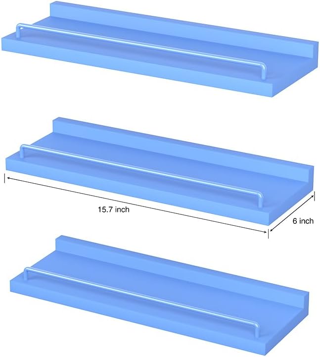 Blue Floating Shelves Set of 3 for Home Decor
