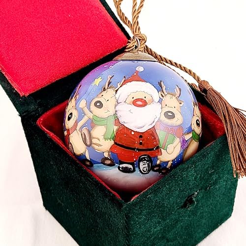 Santa Reindeer Inside-Painted Glass Ornament
