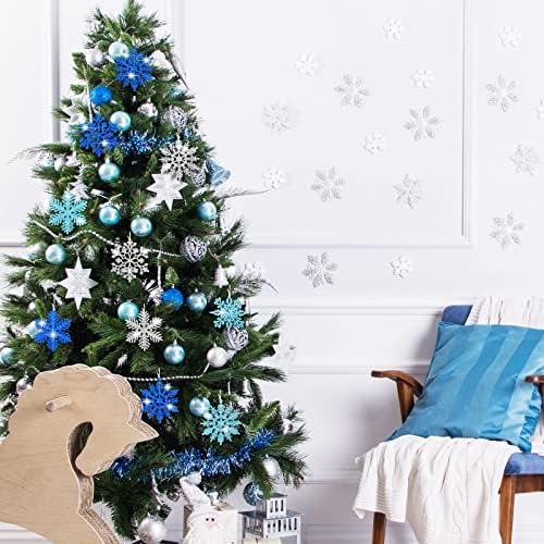 Whaline 48Pcs Glitter Snowflake Hanging Christmas Decor