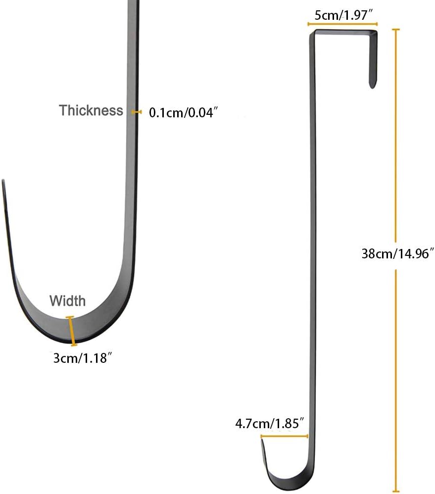 2 Pack Door Wreath Hanger Hooks 15 Inch Metal Black