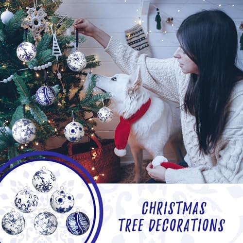 Cindeer 6 Pcs Blue and White Porcelain Christmas Balls