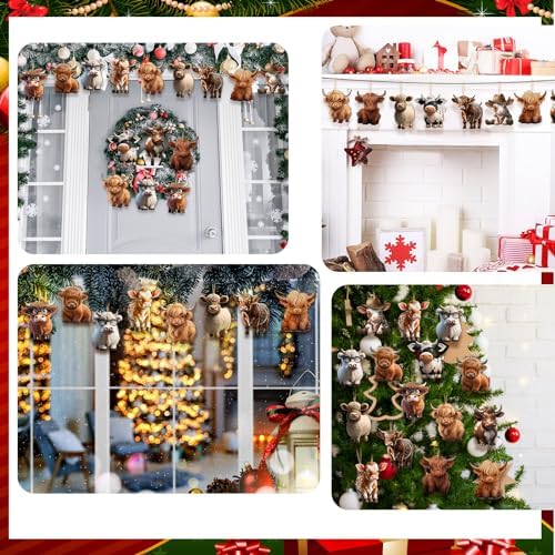 Wenqik 36 Pcs Wooden Highland Cow Christmas Decorations