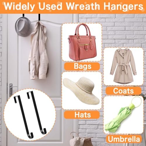 12 Inch Wreath Hangers Black Door Hooks 2 Pack
