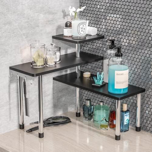 ZHWS Corner Shelf Organizer - 3 Tier Bamboo Black