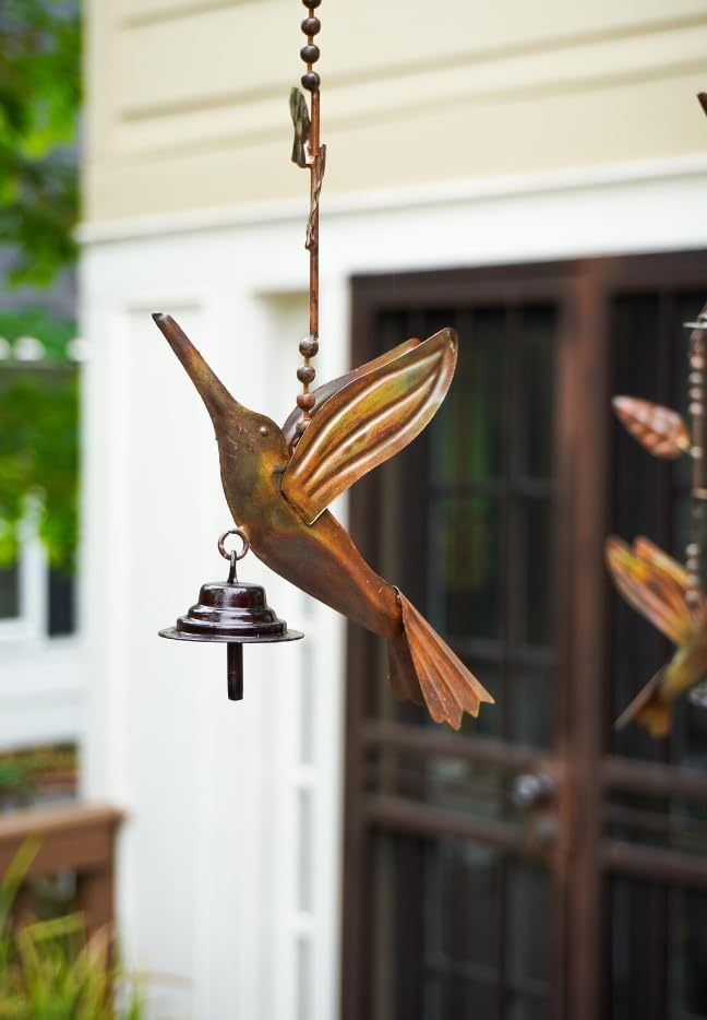 Metal Hummingbird Garden Mobile with Bells - Handcrafted Wind Chime Decor