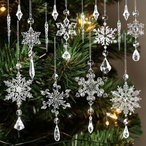 Crystal Snowflake Ornaments Set 16pcs for Christmas Tree