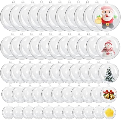 50 Pcs Clear Plastic Fillable Ornaments for Christmas Decor