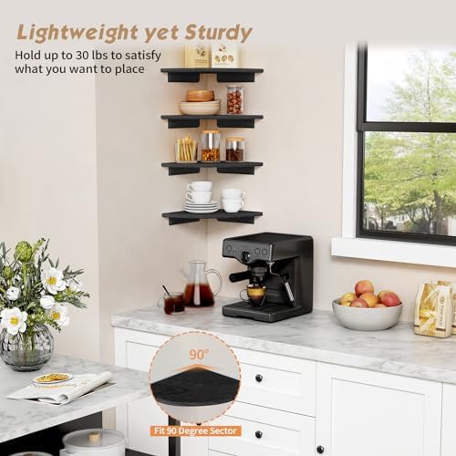 Forbena Black Floating Corner Bookshelf Set of 4