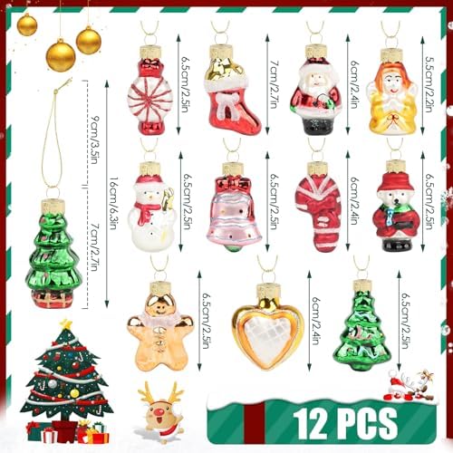 12PCS Glass Christmas Ornaments for Tree and Wreath