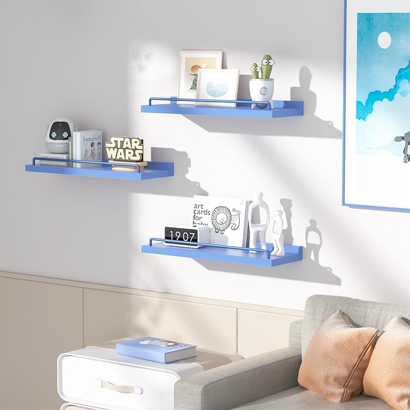 Blue Floating Shelves Set of 3 for Home Decor