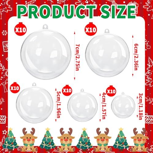 50 Pcs Clear Plastic Fillable Ornaments for Christmas Decor