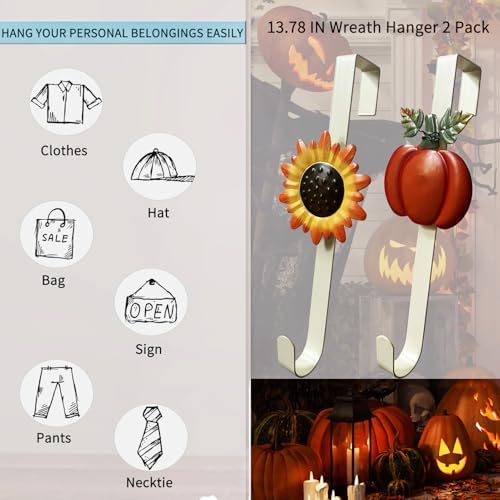 2 Pack Fall Wreath Door Hanger with Pumpkin Sunflower