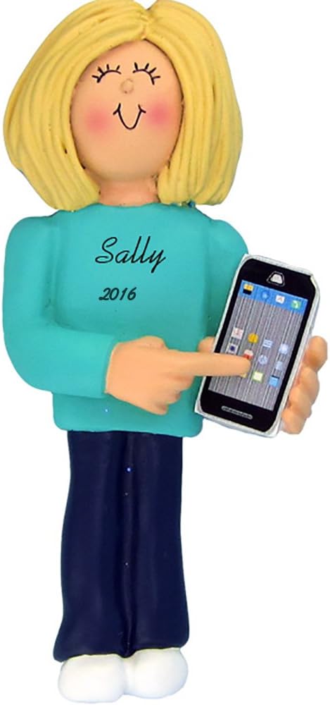 Smart Phone Personalized Christmas Ornament for Women with Blonde Hair