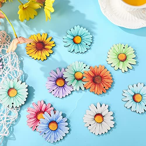 Maitys 36 Pcs Wooden Daisy Hanging Decorations