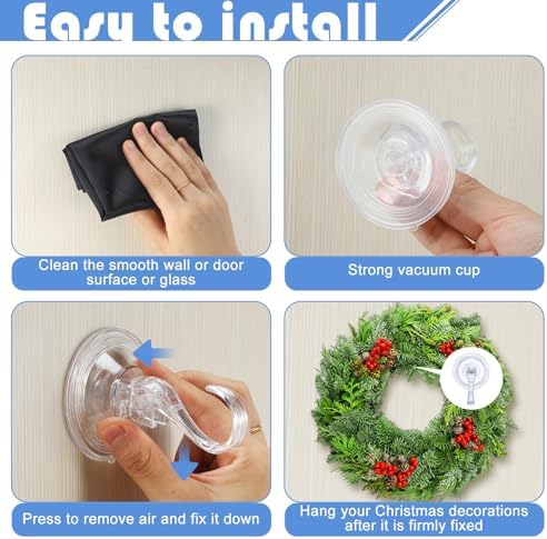 Wonderjune 6 Pcs Clear Suction Cup Wreath Hanger