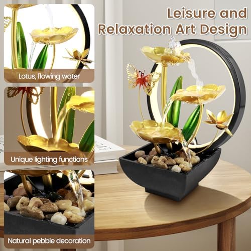 USB Powered Tabletop Fountain with LED Light and Natural Rocks