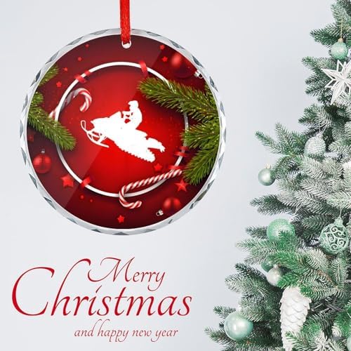 Snowmobile Christmas Glass Ornament 31 Inch Pendant