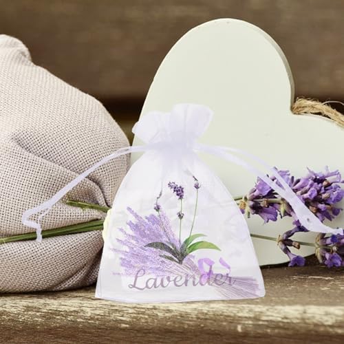 20pcs Lavender Embroidered Organza Sachet Bags for Herbs Spices Jewelry