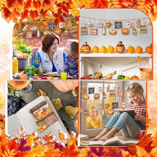 Quzzil 36 Pcs Fall Wooden Hanging Ornaments Set