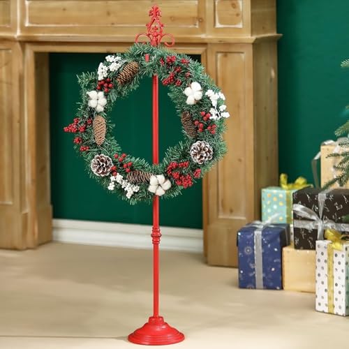 Retro Red Wreath Stand with Fleur-De-Lis Top