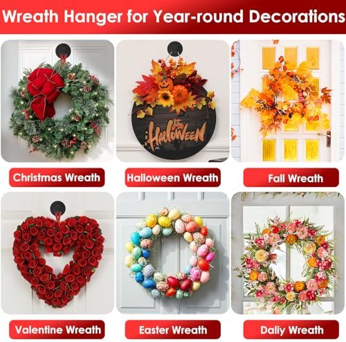 Black Wreath Hanger 2 Pack Heavy Duty Suction Cup Hooks for Front Door Window Glass Indoor Outdoor Decorations