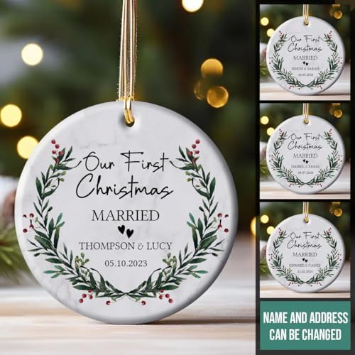 Personalized First Christmas Wedding Ornament for Newlyweds