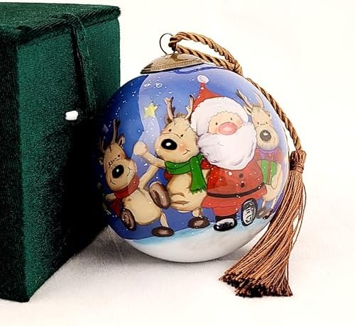 Santa Reindeer Inside-Painted Glass Ornament