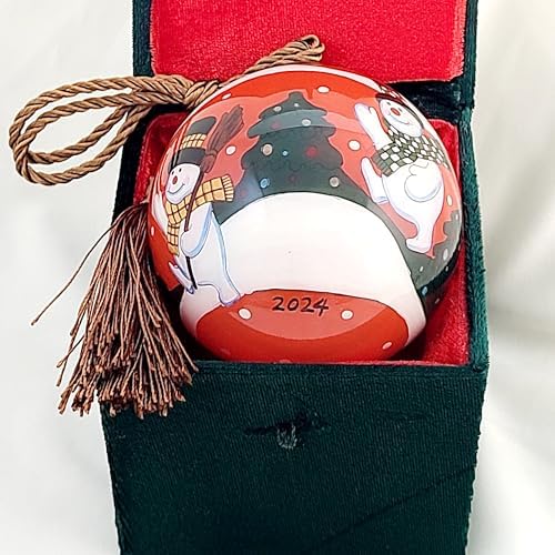 Handmade Red Snowman Glass Ornament with Gift Box