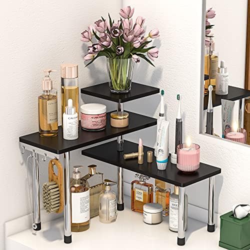ZHWS Corner Shelf Organizer - 3 Tier Bamboo Black