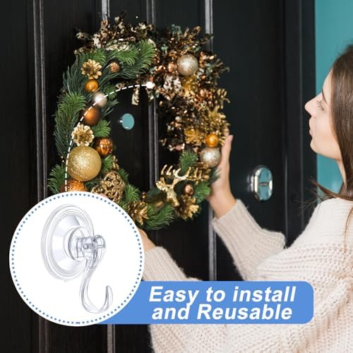 Wonderjune 6 Pcs Clear Suction Cup Wreath Hanger