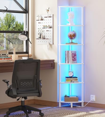 VIMBER 6-Tier Corner Bookshelf with LED Light