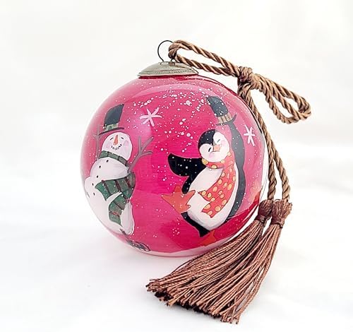 OKEA Snowman Penguin Dance Glass Ornament