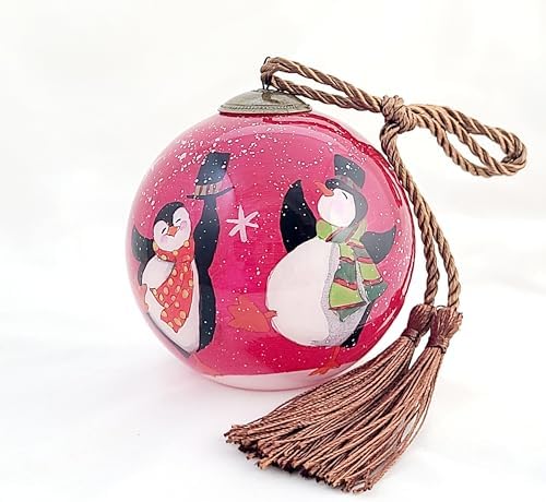 OKEA Snowman Penguin Dance Glass Ornament
