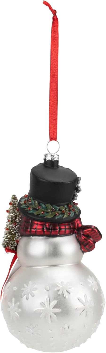 Classic White Snowman with Red Scarf Blown Glass Ornament