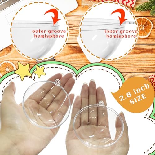 25 Pack Clear Plastic Fillable Ornaments 5 Sizes