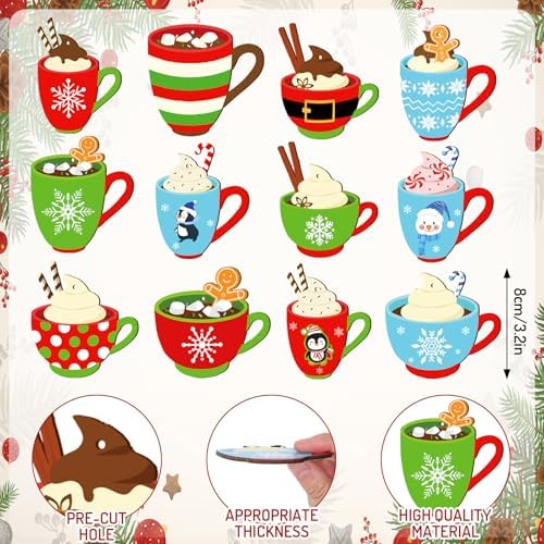 Whaline 24Pcs Winter Wood Hanging Ornaments
