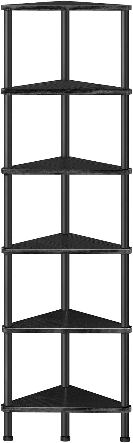 HOOBRO 6-Tier Corner Bookshelf with Metal Frame Black BK36CJ01