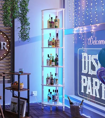 VIMBER 6-Tier Corner Bookshelf with LED Light